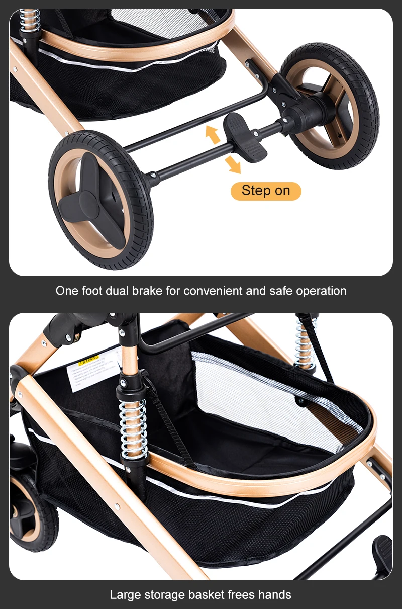 Oversized Canopy 3-in-1 Baby Stroller 2026, One-Hand Fold Lightweight Compact, Space-Saving Travel System, Breathable Material, Shock-Absorption Wheels