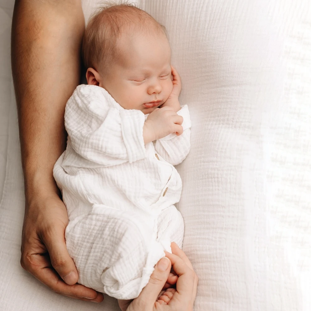 Newborn Photography Props White Muslin Romper Baby Photo Shoot Outfit Cotton Sleep Sack Infant Studio Photoshoot Costume