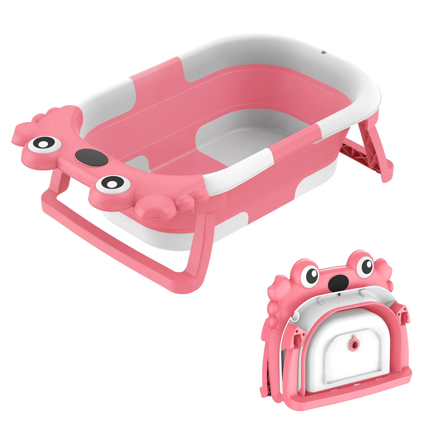 Foldable Baby Bathtub,Portable Infant Tub,Newborn Bath Tub with Thermometer,Crab Shape Baby Bath,Travel Baby Bathtub with Float