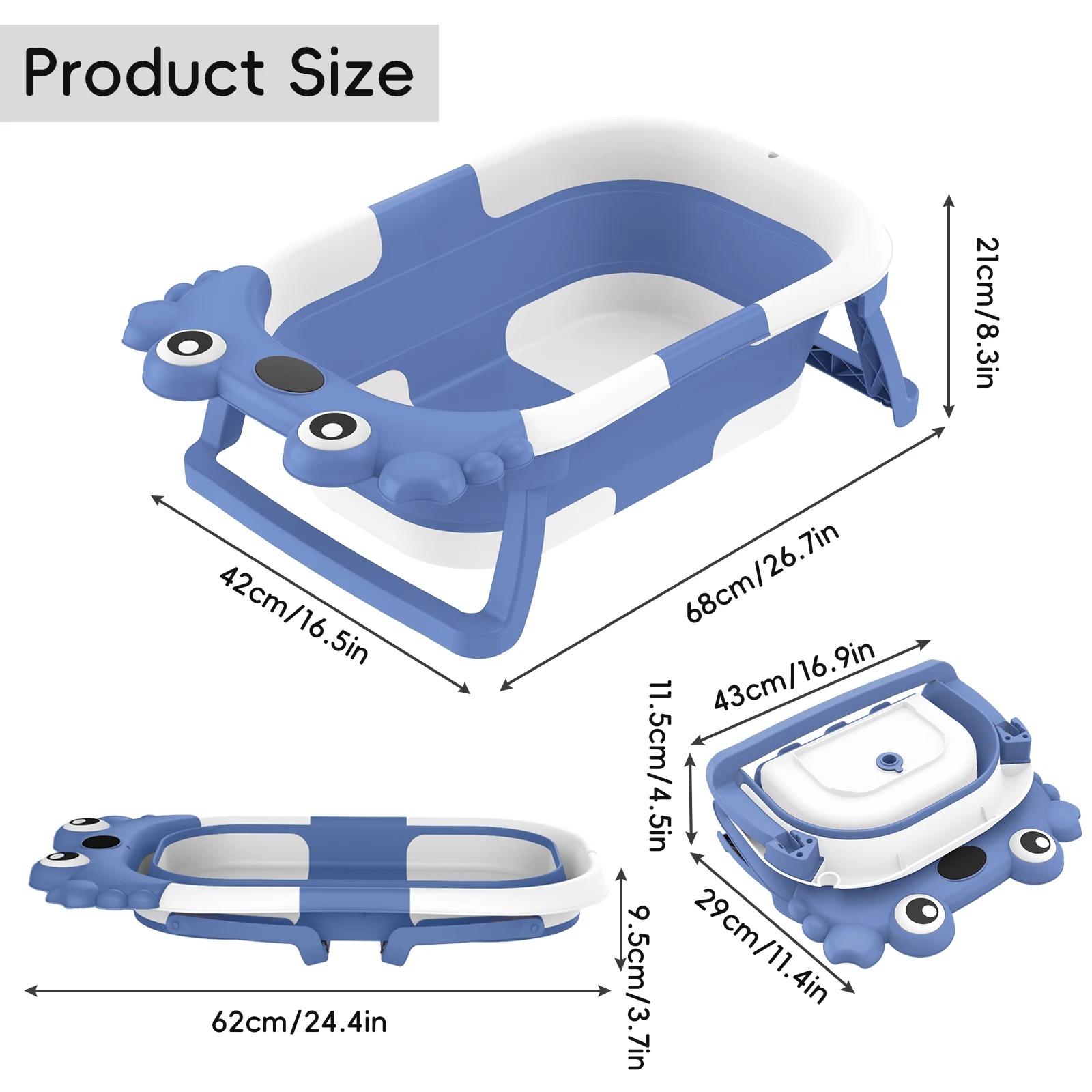Foldable Baby Bathtub,Portable Infant Tub,Newborn Bath Tub with Thermometer,Crab Shape Baby Bath,Travel Baby Bathtub with Float
