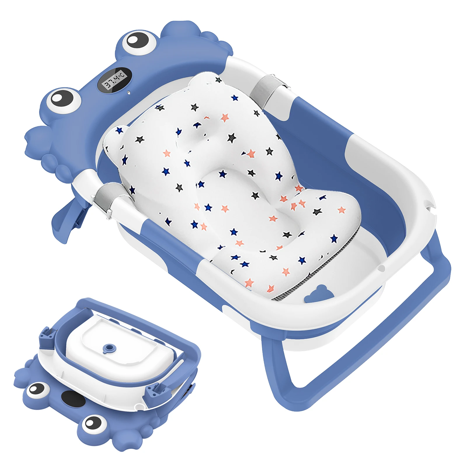 Foldable Baby Bathtub,Portable Infant Tub,Newborn Bath Tub with Thermometer,Crab Shape Baby Bath,Travel Baby Bathtub with Float