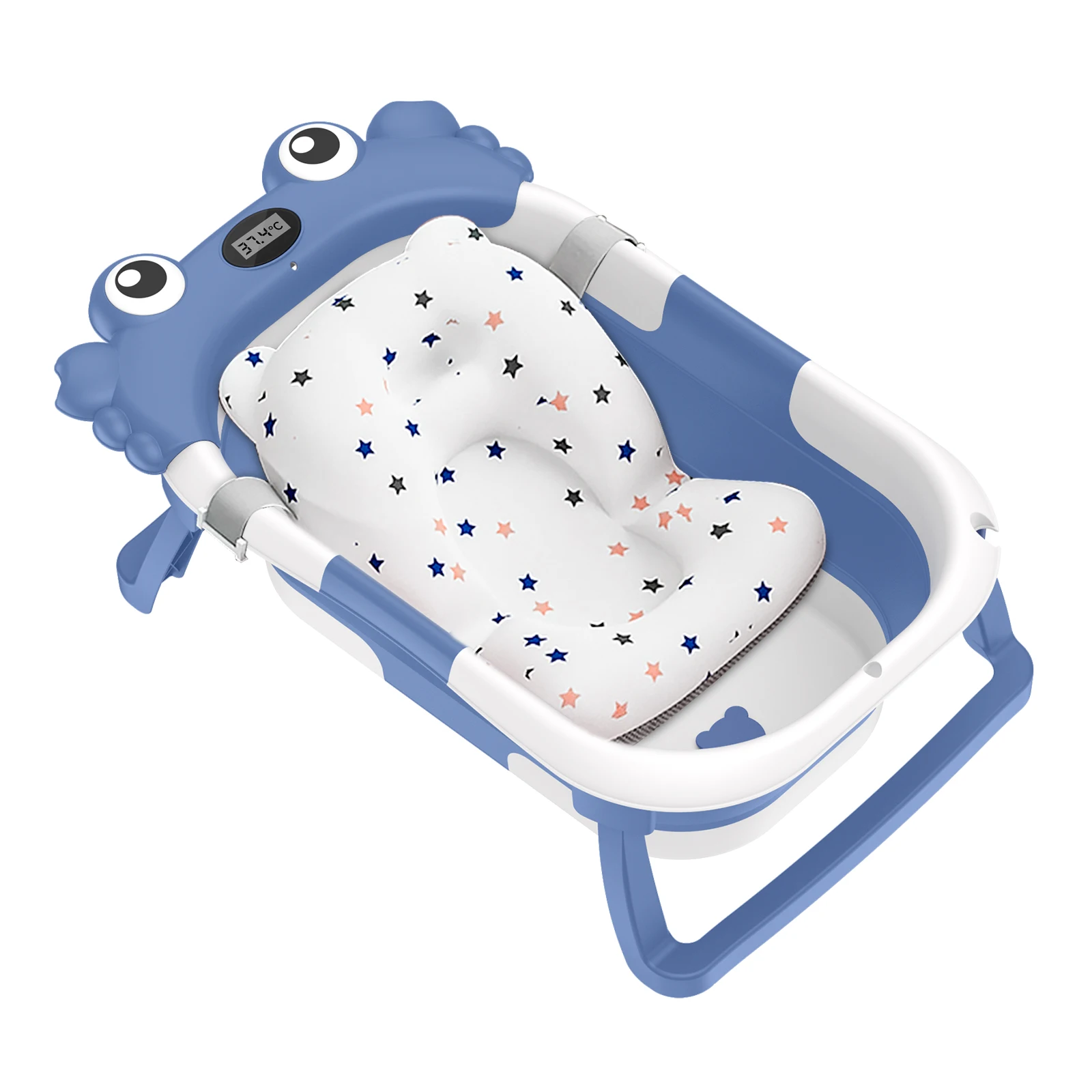 Foldable Baby Bathtub,Portable Infant Tub,Newborn Bath Tub with Thermometer,Crab Shape Baby Bath,Travel Baby Bathtub with Float