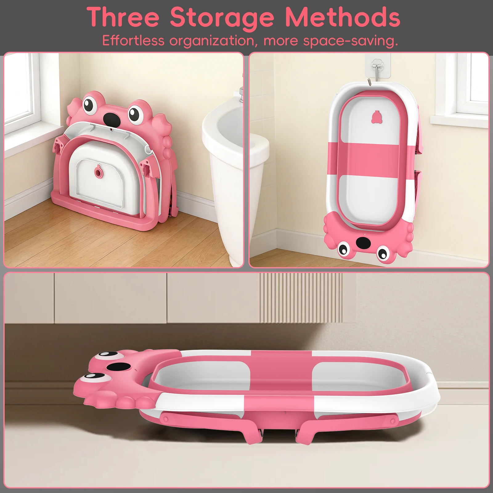 Foldable Baby Bathtub,Portable Infant Tub,Newborn Bath Tub with Thermometer,Crab Shape Baby Bath,Travel Baby Bathtub with Float