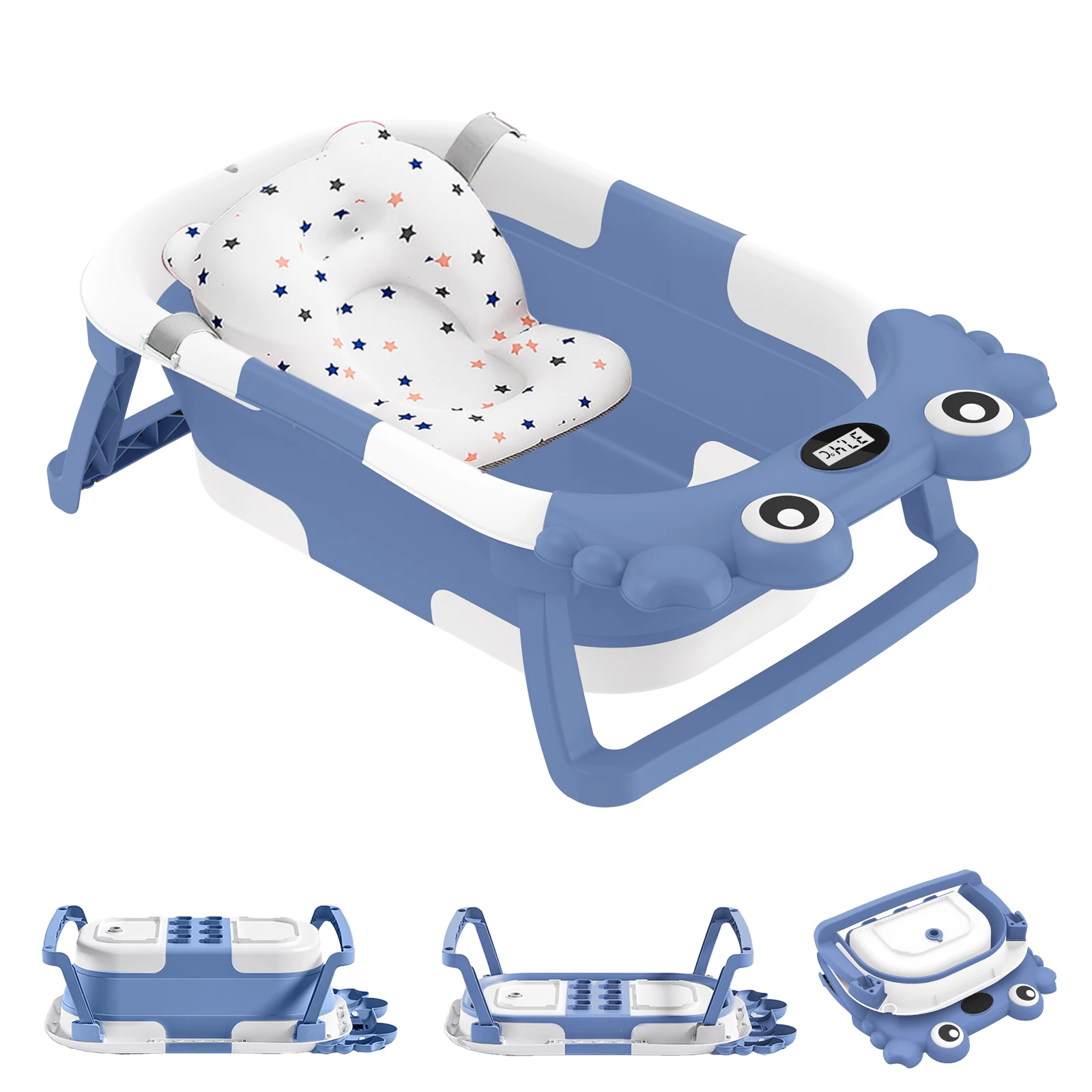 Foldable Baby Bathtub,Portable Infant Tub,Newborn Bath Tub with Thermometer,Crab Shape Baby Bath,Travel Baby Bathtub with Float