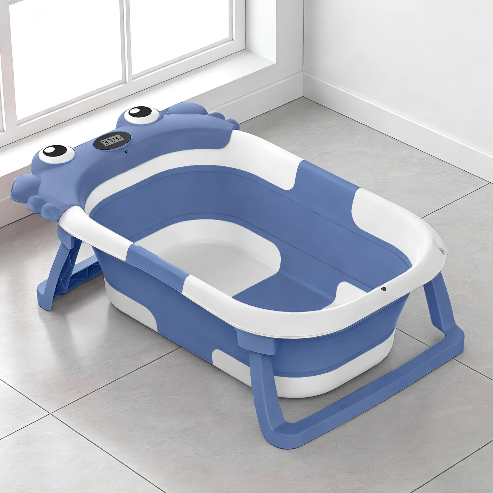 Foldable Baby Bathtub,Portable Infant Tub,Newborn Bath Tub with Thermometer,Crab Shape Baby Bath,Travel Baby Bathtub with Float