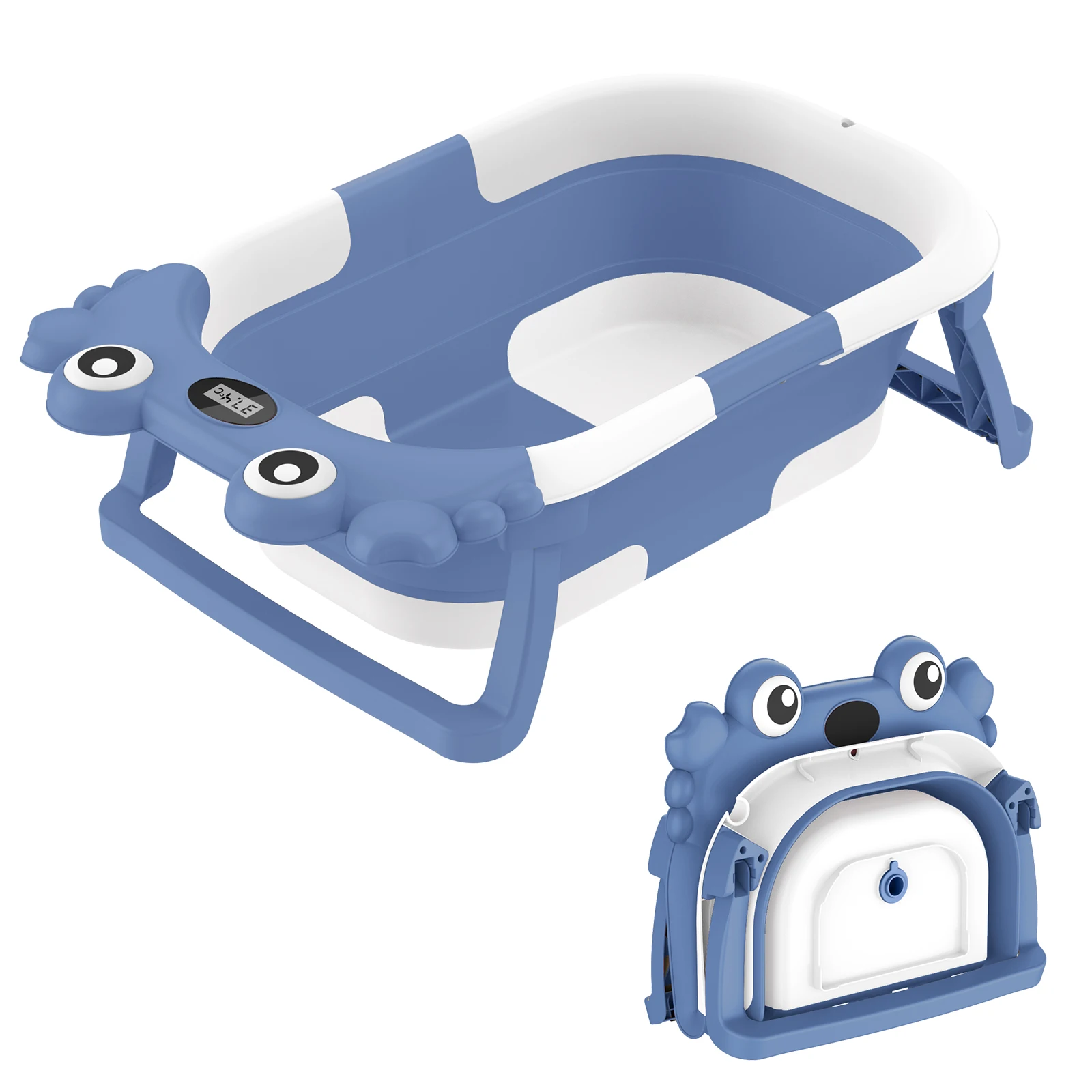 Foldable Baby Bathtub,Portable Infant Tub,Newborn Bath Tub with Thermometer,Crab Shape Baby Bath,Travel Baby Bathtub with Float