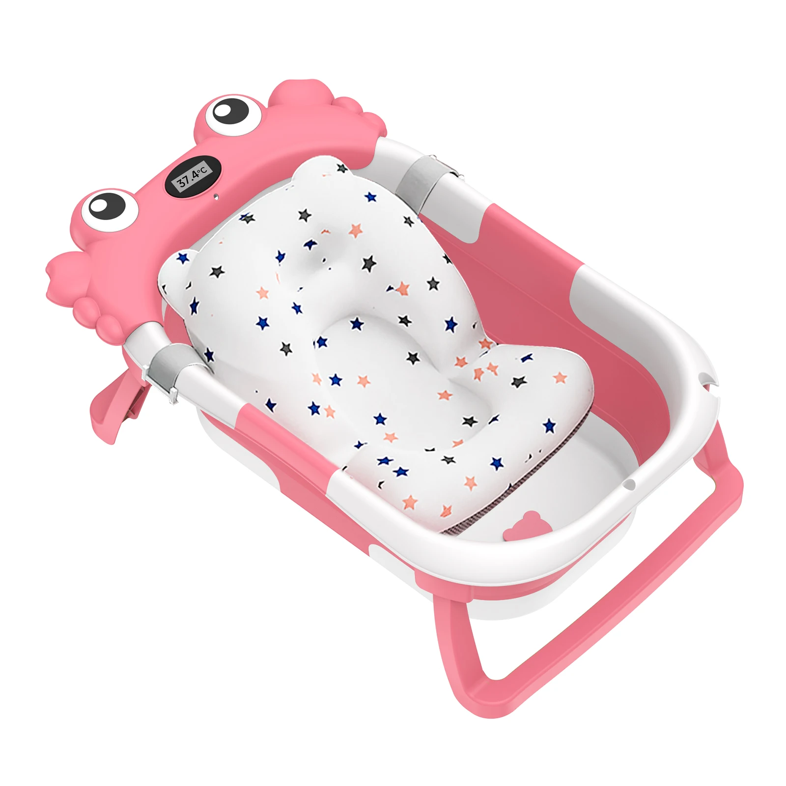 Foldable Baby Bathtub,Portable Infant Tub,Newborn Bath Tub with Thermometer,Crab Shape Baby Bath,Travel Baby Bathtub with Float
