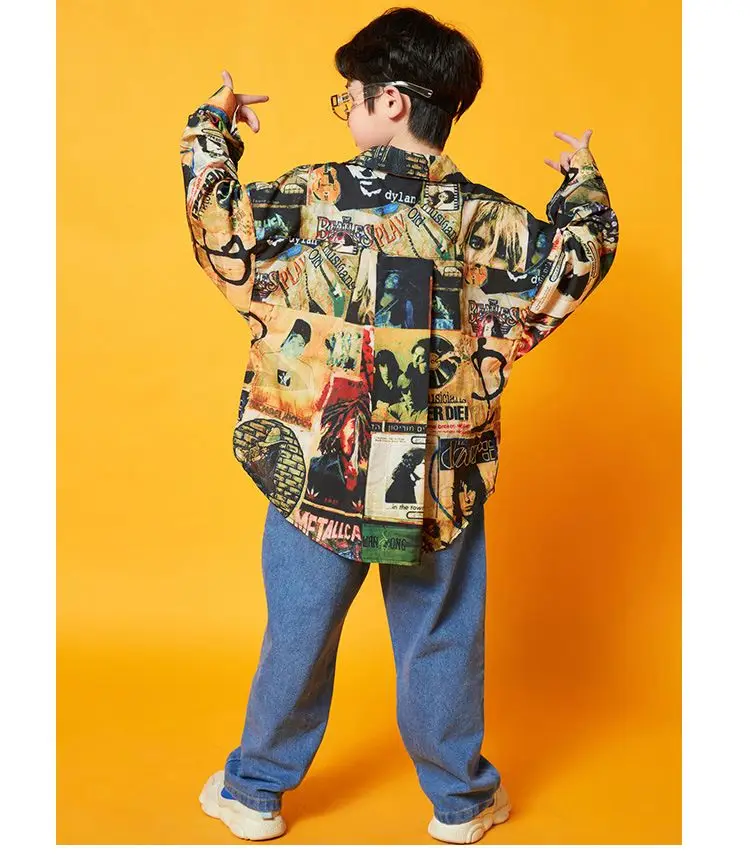 Kids Kpop Streetwear Ballroom Hip Hop Dance Costumes Rose Red Plaid Shirt Elastic Waist Pants Set Boys Jazz Performance Clothes
