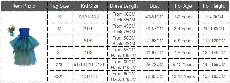 Fluffy Layered Peacock Feathers Clothing for Girls Birthday Halloween Outfit with Long Tail for Kids High Low Princess Dresses