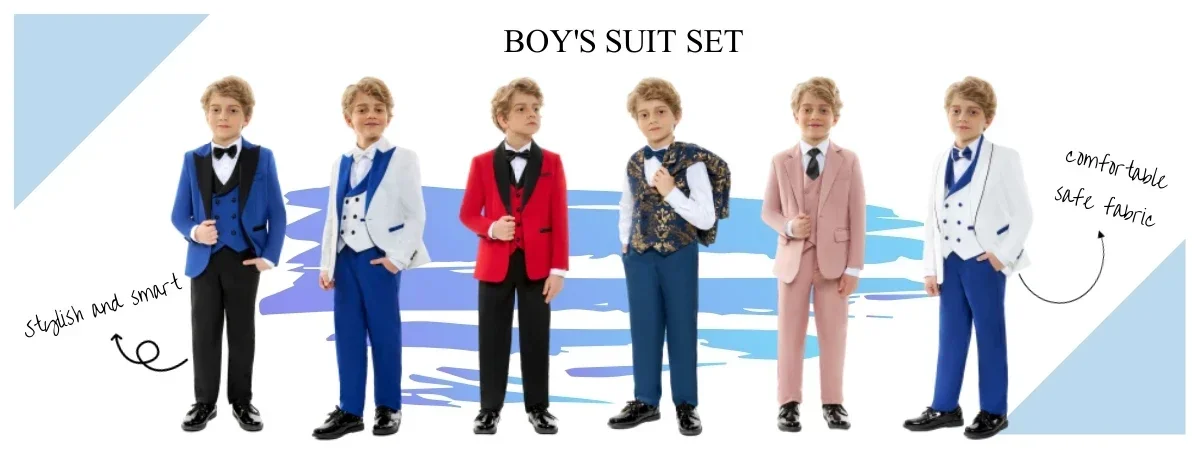 Multi-colors Boys Stylish Suit Set 3 Pieces For Birthday Party Elegant Handsome Shawl Lapel Tuxedo Wedding Guest Clothes 2-20T