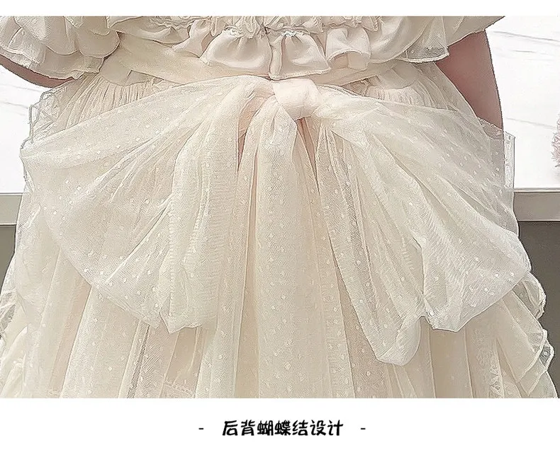 Baby Girls Lolita Princess Dress Kids 2026 Summer New Short Puff Sleeve Chic Embroidery Lace Collar Ruffle Trim Tulle Tutu Gown