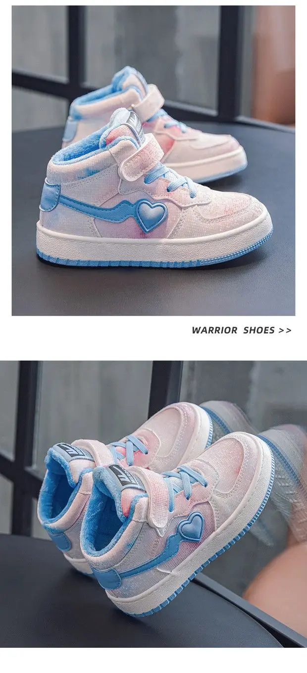 Warrior Children Casual Shoes Winter Warm Patchwork 2025 Kids Cotton Shoes for Girls Boys Sneakers Thickened Fleece Lined