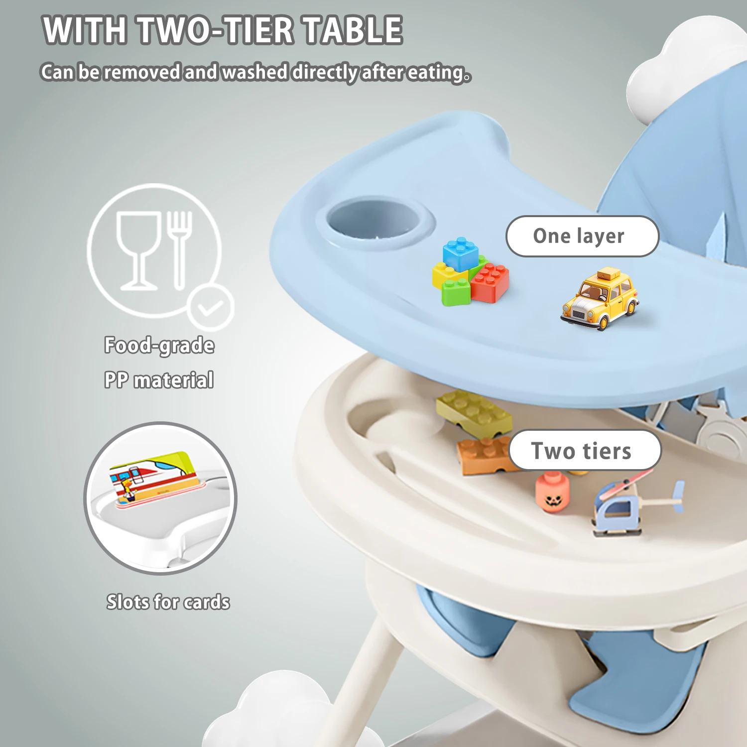Foldable Baby High Chair For Infants Toddlers, 2 In 1 Convertible Dining Play Feeding Chair, Ergonomic Comfort Kids Eating Highchair With Removable Double Layer Tray, Space Saving Portable Baby Furniture For Home Kitchen Travel