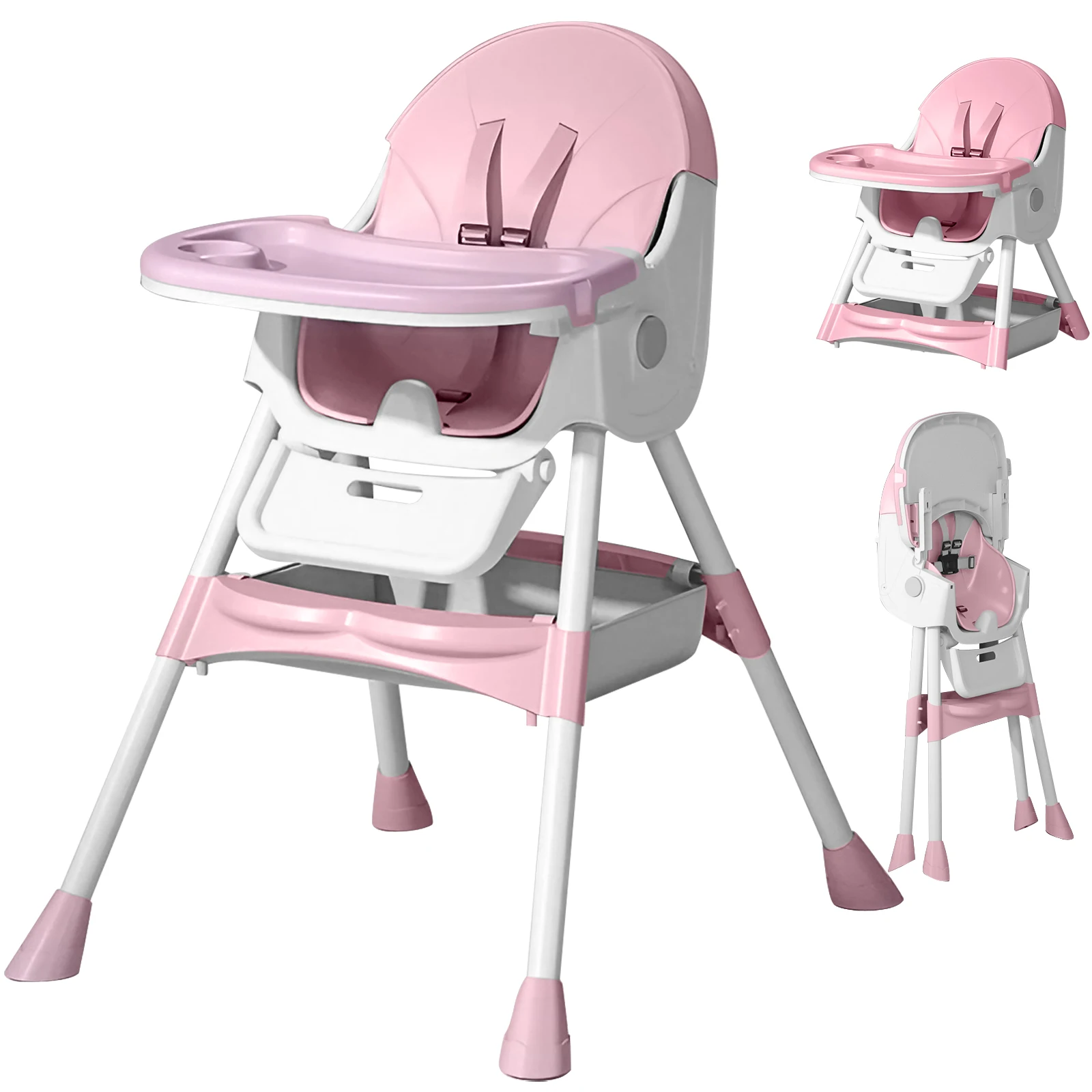 Foldable Baby High Chair For Infants Toddlers, 2 In 1 Convertible Dining Play Feeding Chair, Ergonomic Comfort Kids Eating Highchair With Removable Double Layer Tray, Space Saving Portable Baby Furniture For Home Kitchen Travel
