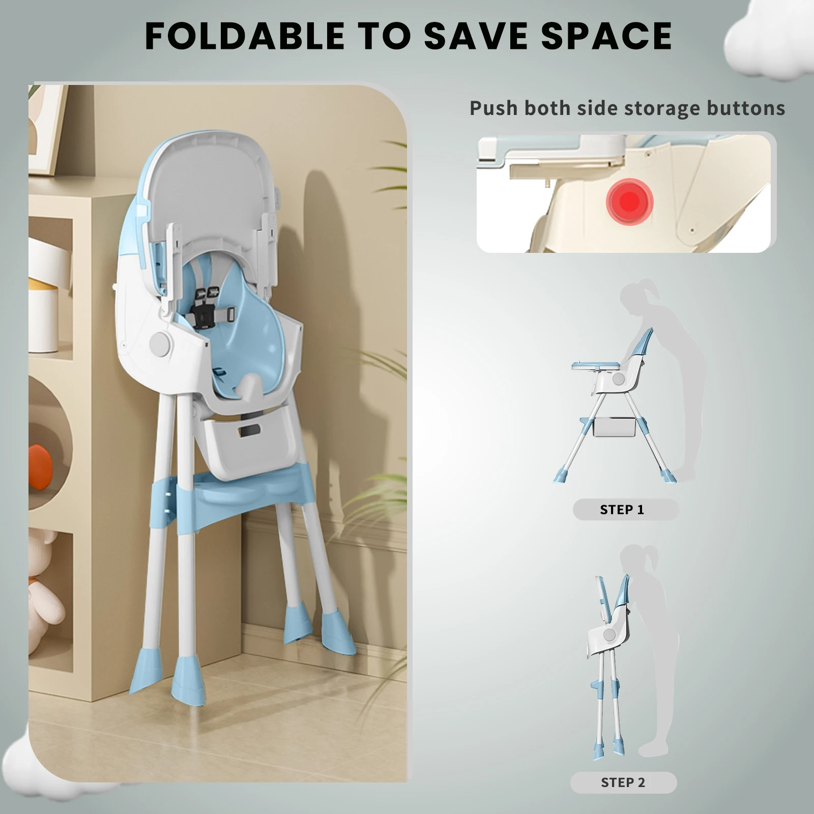 Foldable Baby High Chair For Infants Toddlers, 2 In 1 Convertible Dining Play Feeding Chair, Ergonomic Comfort Kids Eating Highchair With Removable Double Layer Tray, Space Saving Portable Baby Furniture For Home Kitchen Travel