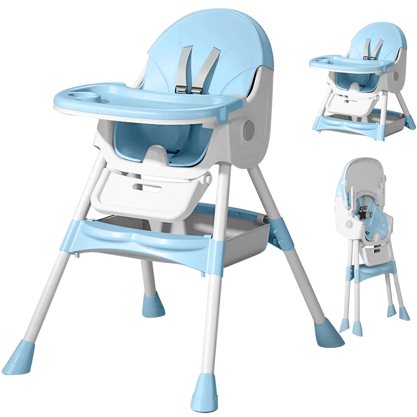 Foldable Baby High Chair For Infants Toddlers, 2 In 1 Convertible Dining Play Feeding Chair, Ergonomic Comfort Kids Eating Highchair With Removable Double Layer Tray, Space Saving Portable Baby Furniture For Home Kitchen Travel