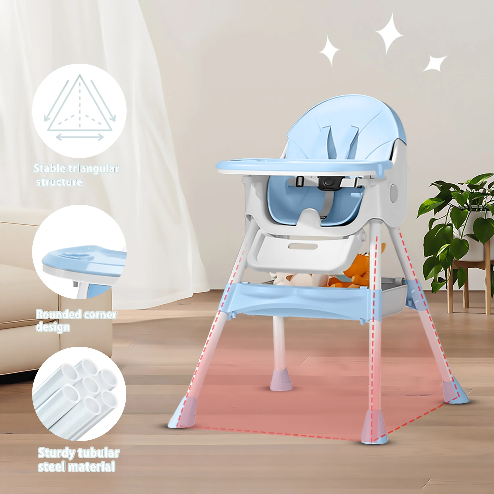 Foldable Baby High Chair For Infants Toddlers, 2 In 1 Convertible Dining Play Feeding Chair, Ergonomic Comfort Kids Eating Highchair With Removable Double Layer Tray, Space Saving Portable Baby Furniture For Home Kitchen Travel
