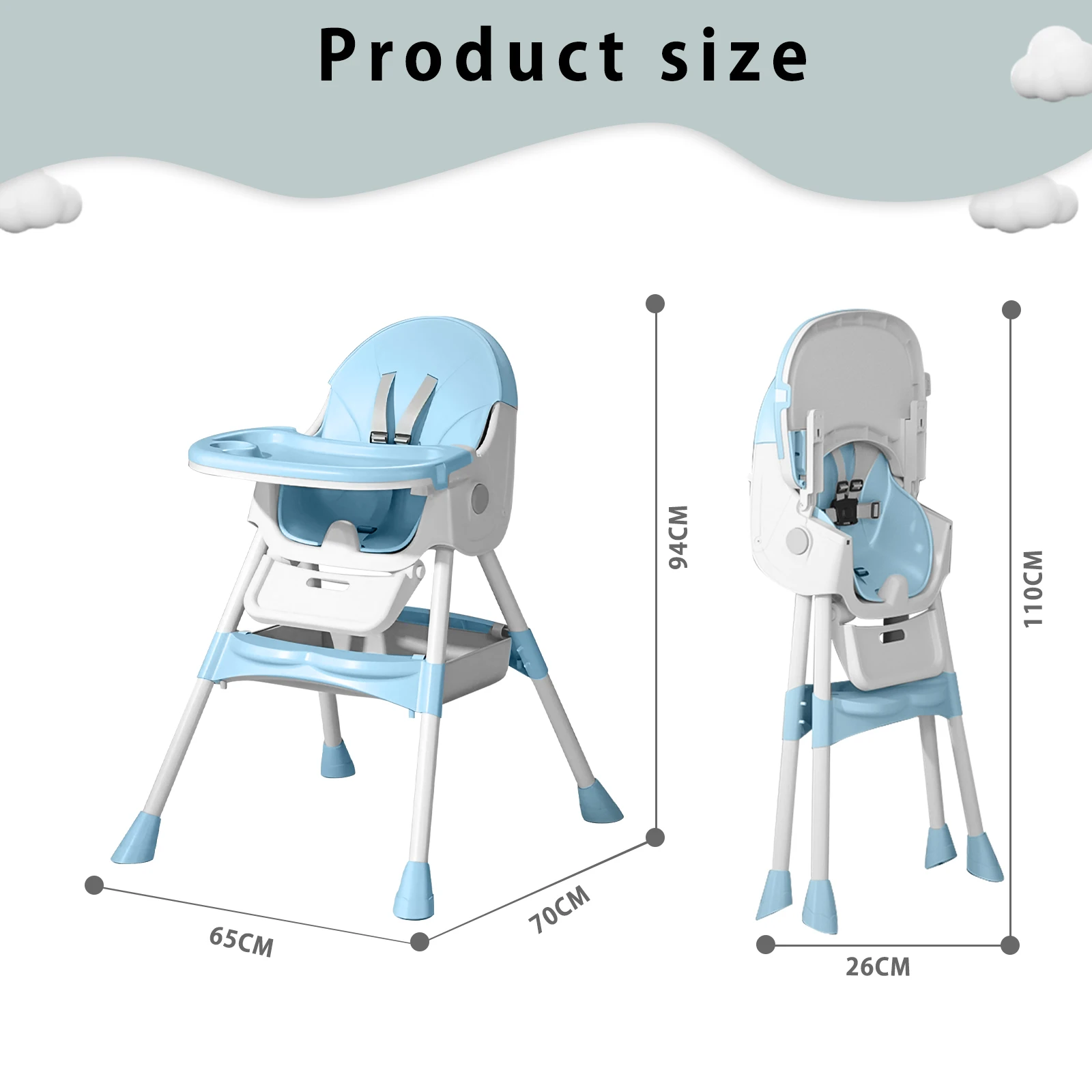 Foldable Baby High Chair For Infants Toddlers, 2 In 1 Convertible Dining Play Feeding Chair, Ergonomic Comfort Kids Eating Highchair With Removable Double Layer Tray, Space Saving Portable Baby Furniture For Home Kitchen Travel