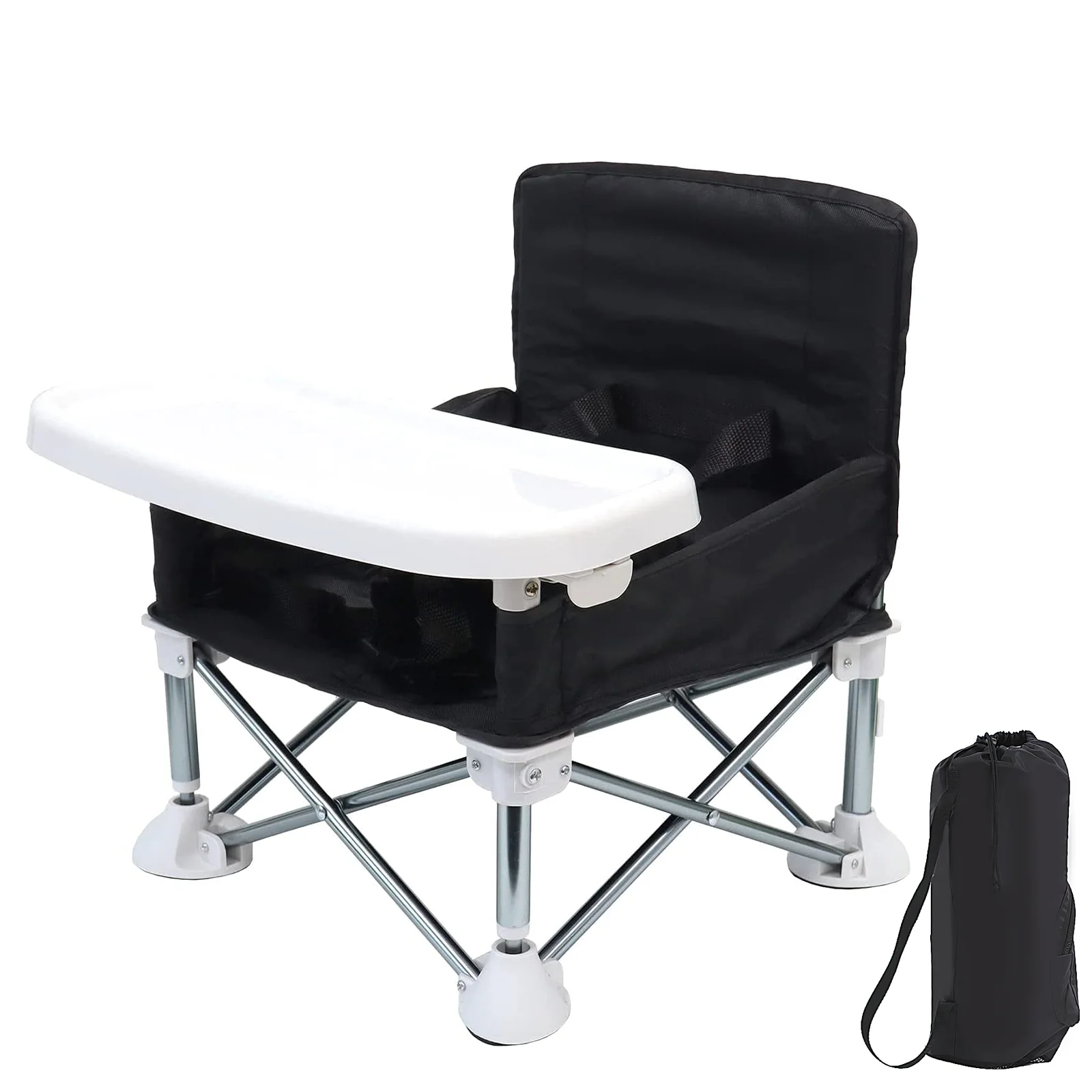 Folding Baby Dining Chair with Detachable Tray Carry Bag Lightweight Foldable Baby Seat Safety Harness for Indoor Outdoor Use