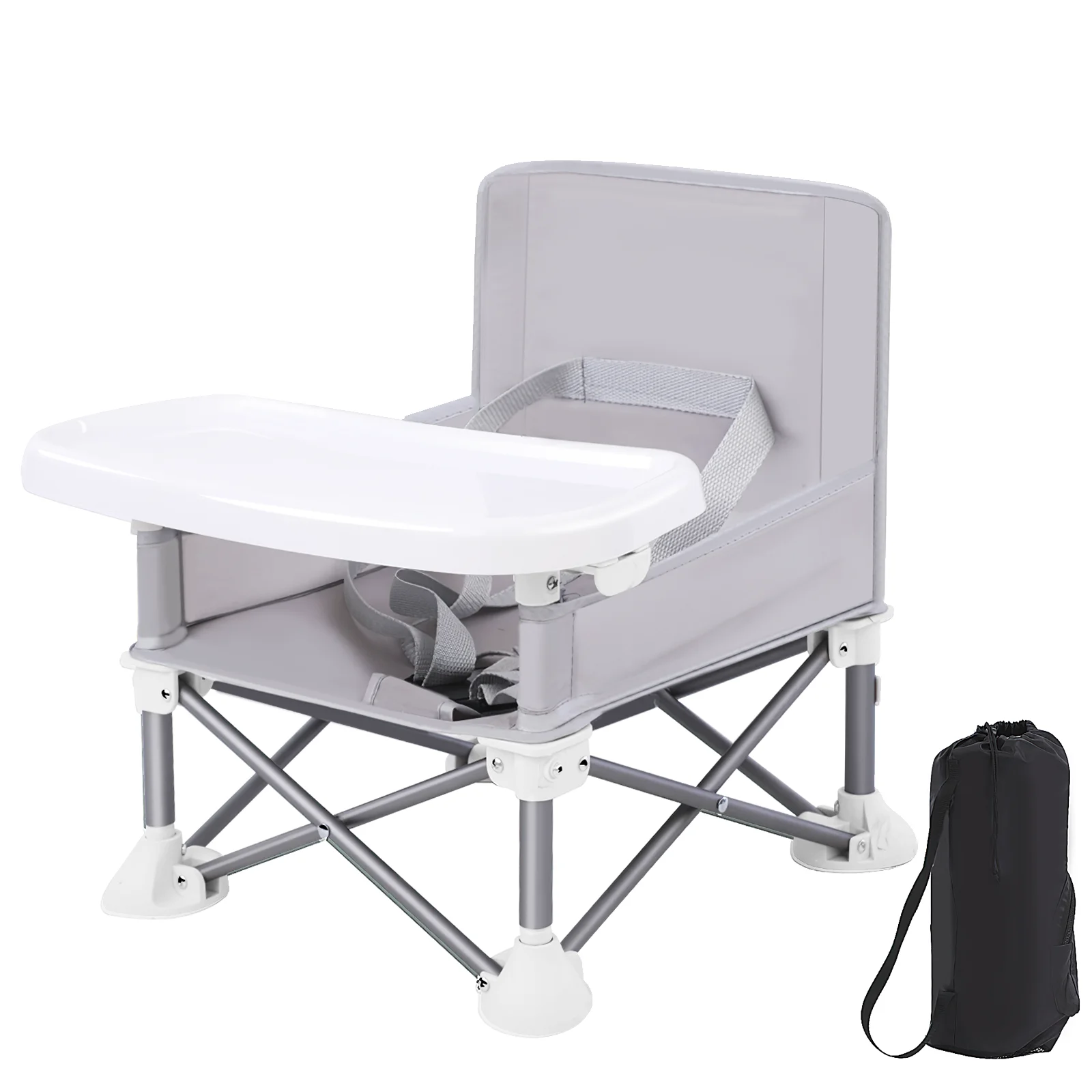 Folding Baby Dining Chair with Detachable Tray Carry Bag Lightweight Foldable Baby Seat Safety Harness for Indoor Outdoor Use