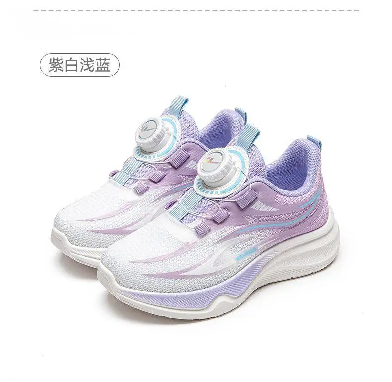 2026 Spring New Princess Style Rotating Button Girls Sports Shoes Breathable Mesh Children Casual Shoes