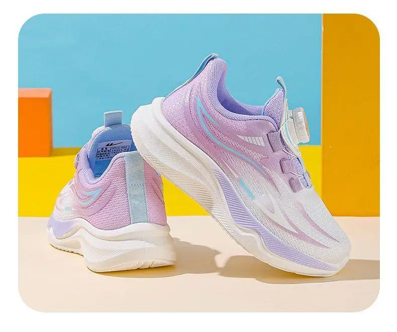 2026 Spring New Princess Style Rotating Button Girls Sports Shoes Breathable Mesh Children Casual Shoes