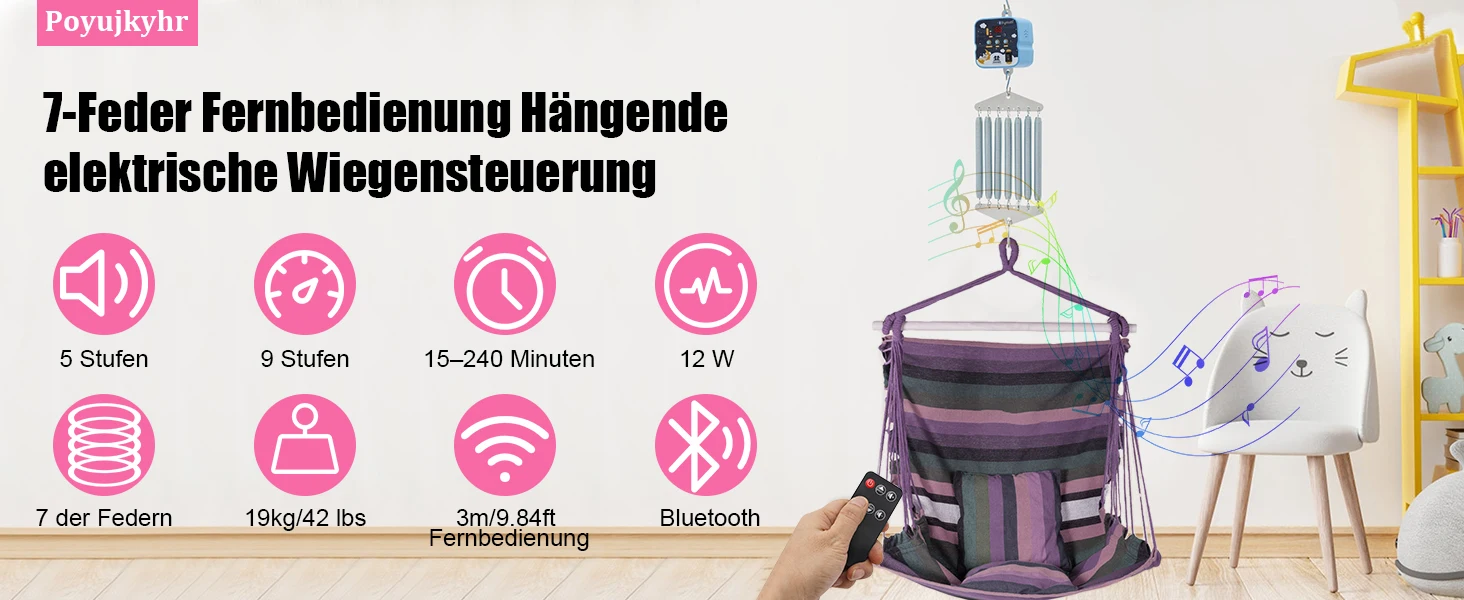 Hanging 7-Spring Electric Baby Swing Control Baby Hammock 9Speeds 6Timer Electric Spring Cradle Baby Load Capacity 19 kg