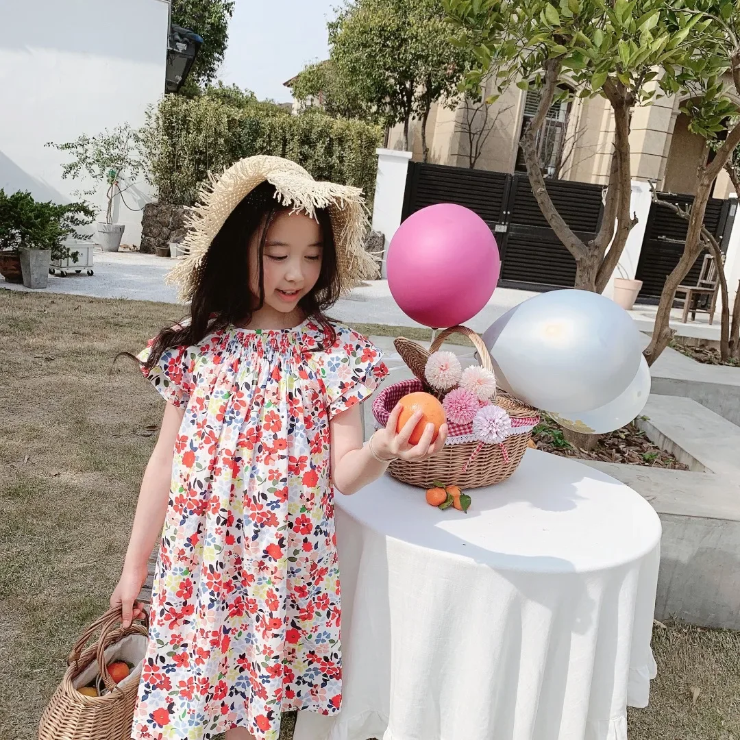 Children's Clothing 2026 Summer New Arrivals: Fashionable and Cute Printed Princess Dresses for Girls—100% Cotton Sweet Long