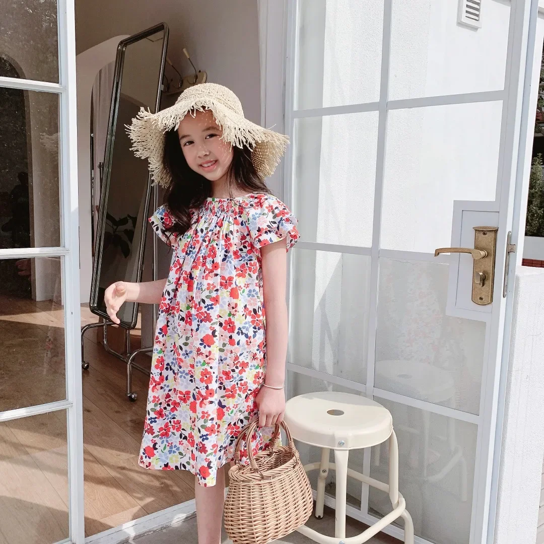 Children's Clothing 2026 Summer New Arrivals: Fashionable and Cute Printed Princess Dresses for Girls—100% Cotton Sweet Long