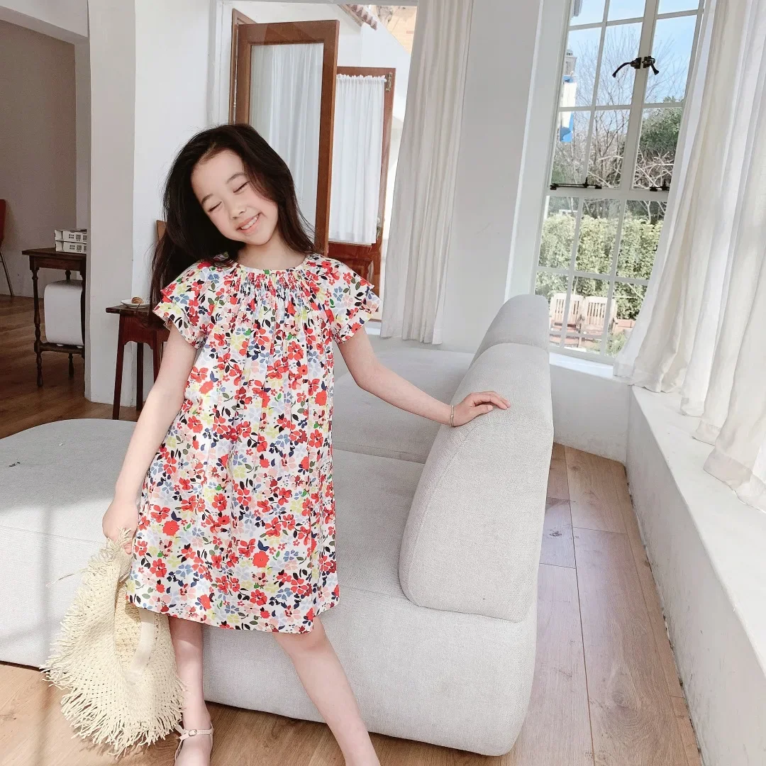 Children's Clothing 2026 Summer New Arrivals: Fashionable and Cute Printed Princess Dresses for Girls—100% Cotton Sweet Long