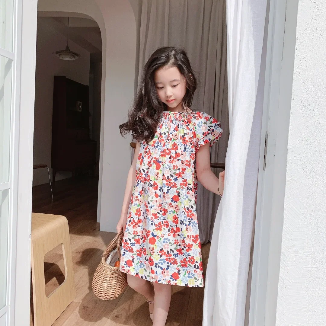 Children's Clothing 2026 Summer New Arrivals: Fashionable and Cute Printed Princess Dresses for Girls—100% Cotton Sweet Long