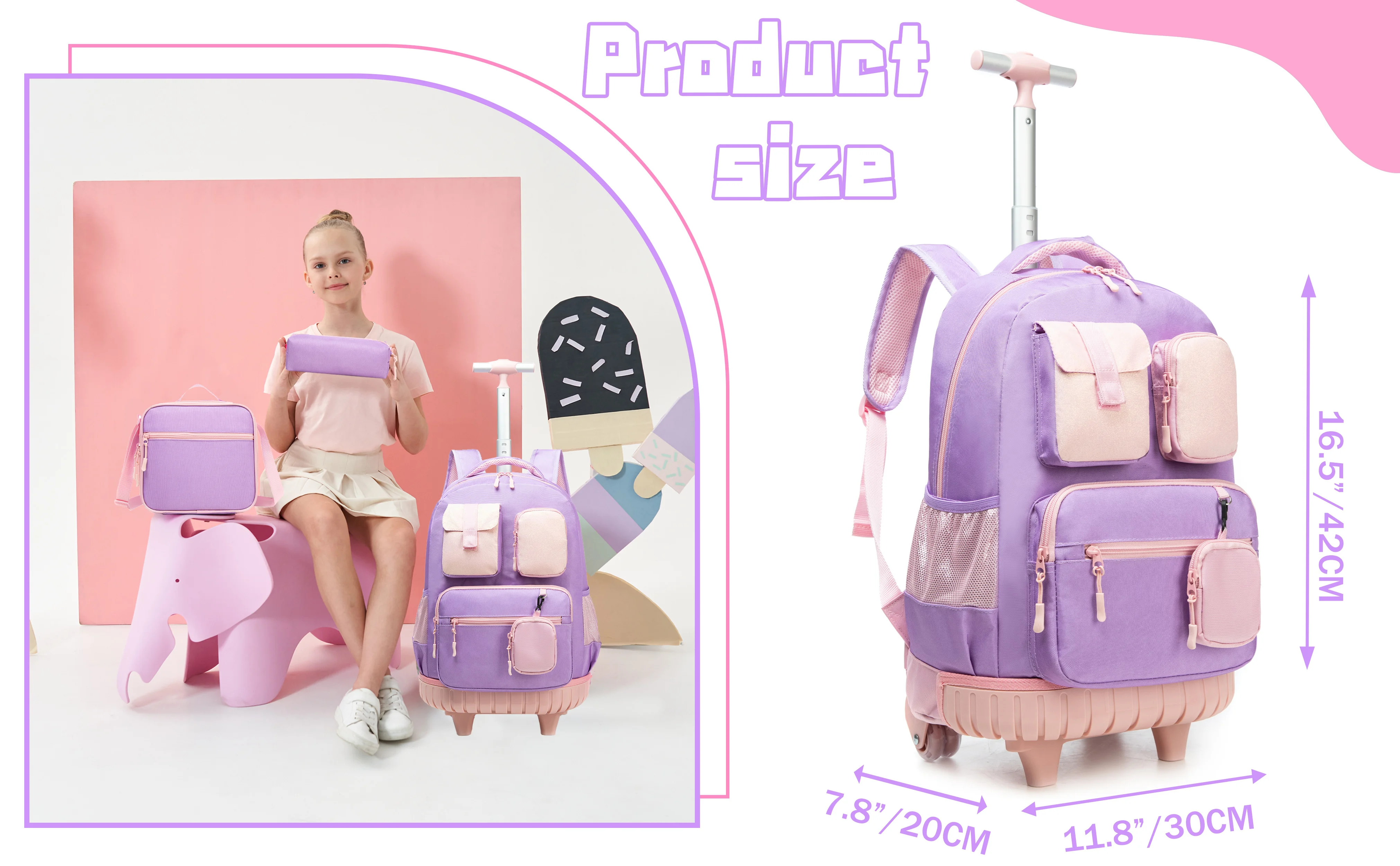 Meetbelify Rolling Backpack for Girls Backpacks with Wheels Kids Carry on Luggage for Girls
