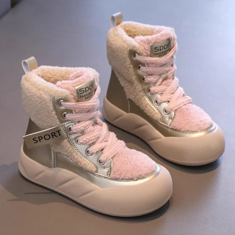 Kids Warm Fleece Lining Boots for Boys Girls 2025 New Winter Kids Hiking Boots Non-slip Versatile Chic Kids School Snow Boots