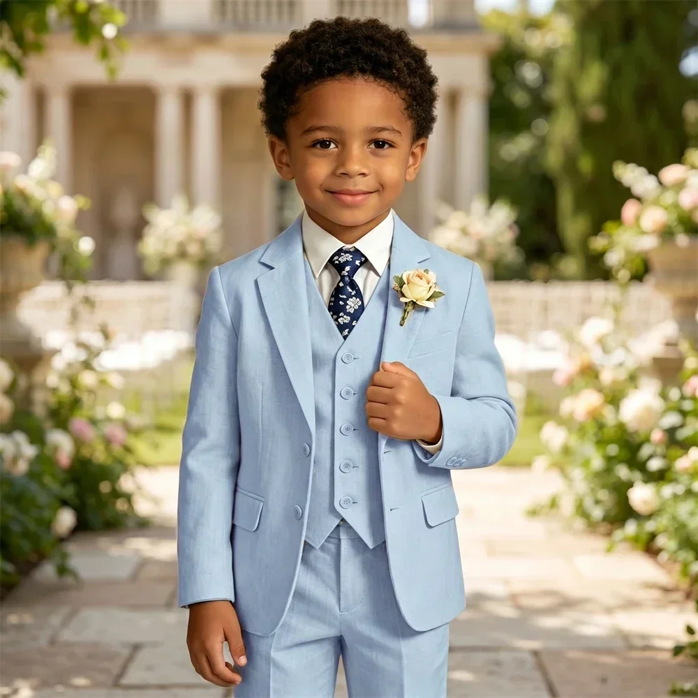 Summer Beach Wedding Suit for Ring Bearer, Boy's Formal Suit Set 4 Pieces (Jacket Vest Pants Tie) Birthday Communion Prom Suits