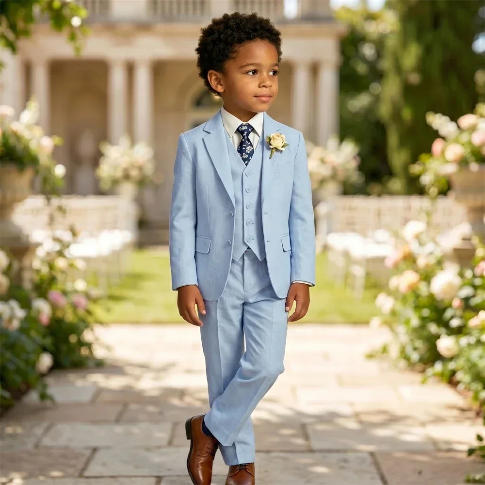 Summer Beach Wedding Suit for Ring Bearer, Boy's Formal Suit Set 4 Pieces (Jacket Vest Pants Tie) Birthday Communion Prom Suits