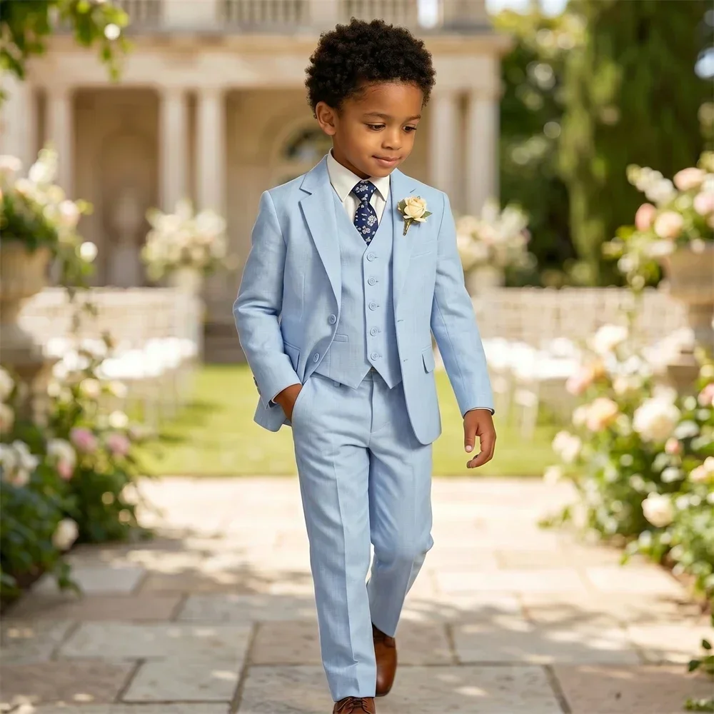 Summer Beach Wedding Suit for Ring Bearer, Boy's Formal Suit Set 4 Pieces (Jacket Vest Pants Tie) Birthday Communion Prom Suits