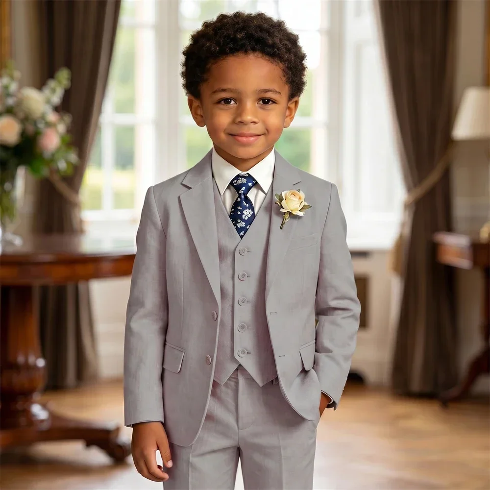 Summer Beach Wedding Suit for Ring Bearer, Boy's Formal Suit Set 4 Pieces (Jacket Vest Pants Tie) Birthday Communion Prom Suits