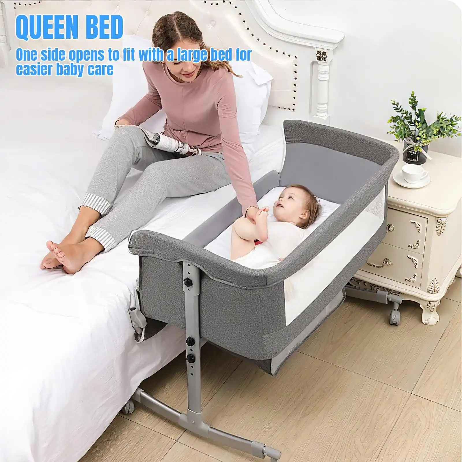 Baby Crib 3 in 1 Baby bed Portable Foldable Adjustable Height Silent Wheels Shaker Bassinet With Mosquito Net for Newborn