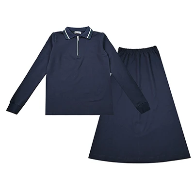 BARCALI Youth Set Navy and Black Sweatshirt and Maxi Skirt Suit Long Sleeve Contrast Collar and Zipper French Terry for Winter