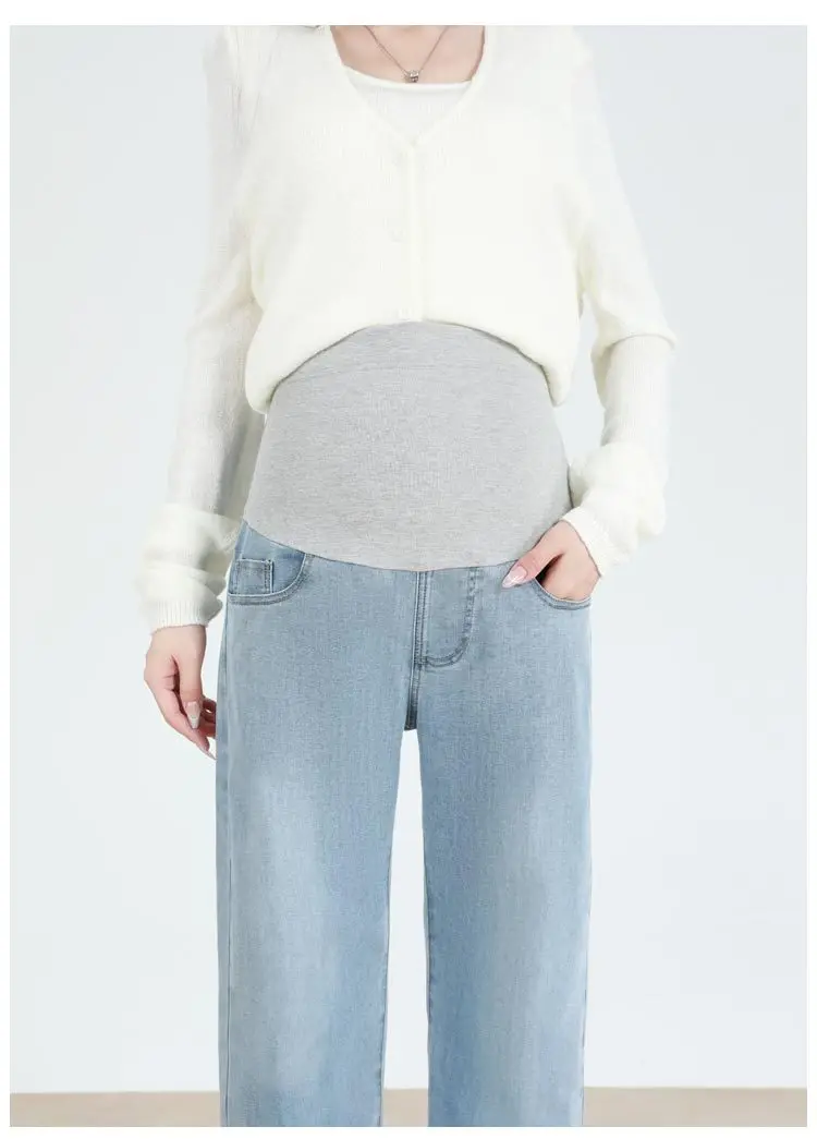 Maternity Straight-Leg Jeans Maternity Fashion Jeans: Spring/Fall Adjustable-Waist Wide-Leg Pants, Maternity Loose-Fit Pants