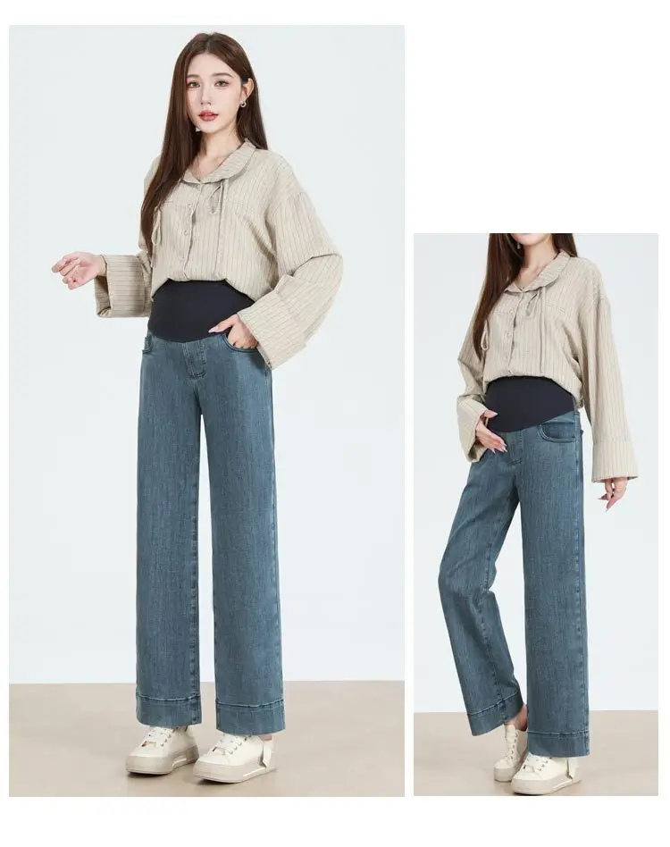 Maternity Straight-Leg Jeans Maternity Fashion Jeans: Spring/Fall Adjustable-Waist Wide-Leg Pants, Maternity Loose-Fit Pants
