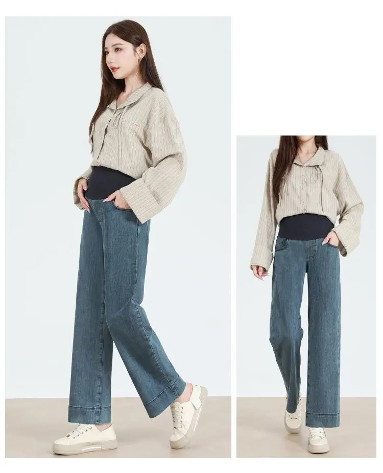 Maternity Straight-Leg Jeans Maternity Fashion Jeans: Spring/Fall Adjustable-Waist Wide-Leg Pants, Maternity Loose-Fit Pants