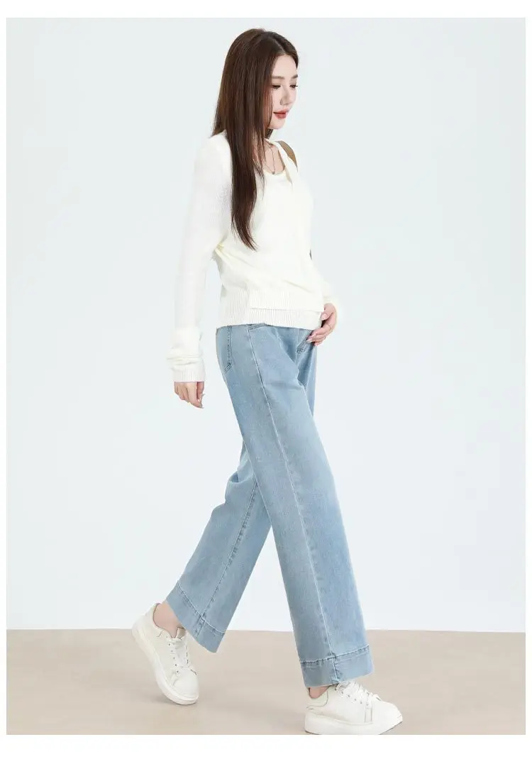 Maternity Straight-Leg Jeans Maternity Fashion Jeans: Spring/Fall Adjustable-Waist Wide-Leg Pants, Maternity Loose-Fit Pants