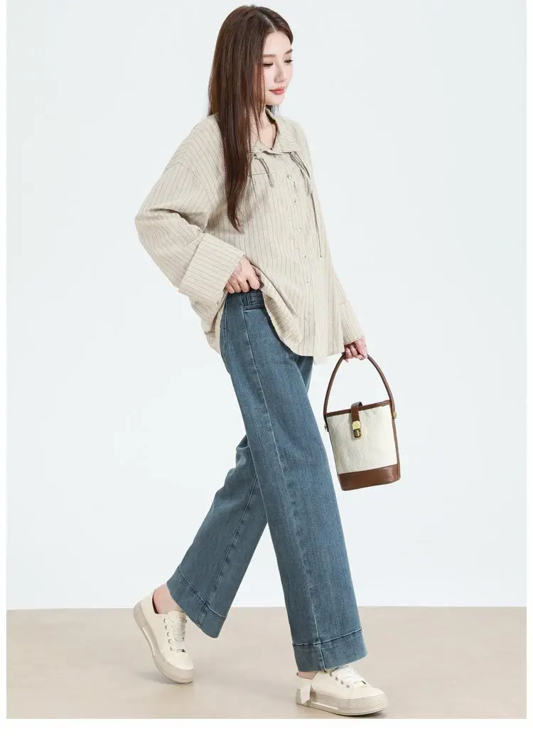 Maternity Straight-Leg Jeans Maternity Fashion Jeans: Spring/Fall Adjustable-Waist Wide-Leg Pants, Maternity Loose-Fit Pants