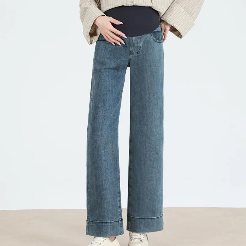 Maternity Straight-Leg Jeans Maternity Fashion Jeans: Spring/Fall Adjustable-Waist Wide-Leg Pants, Maternity Loose-Fit Pants