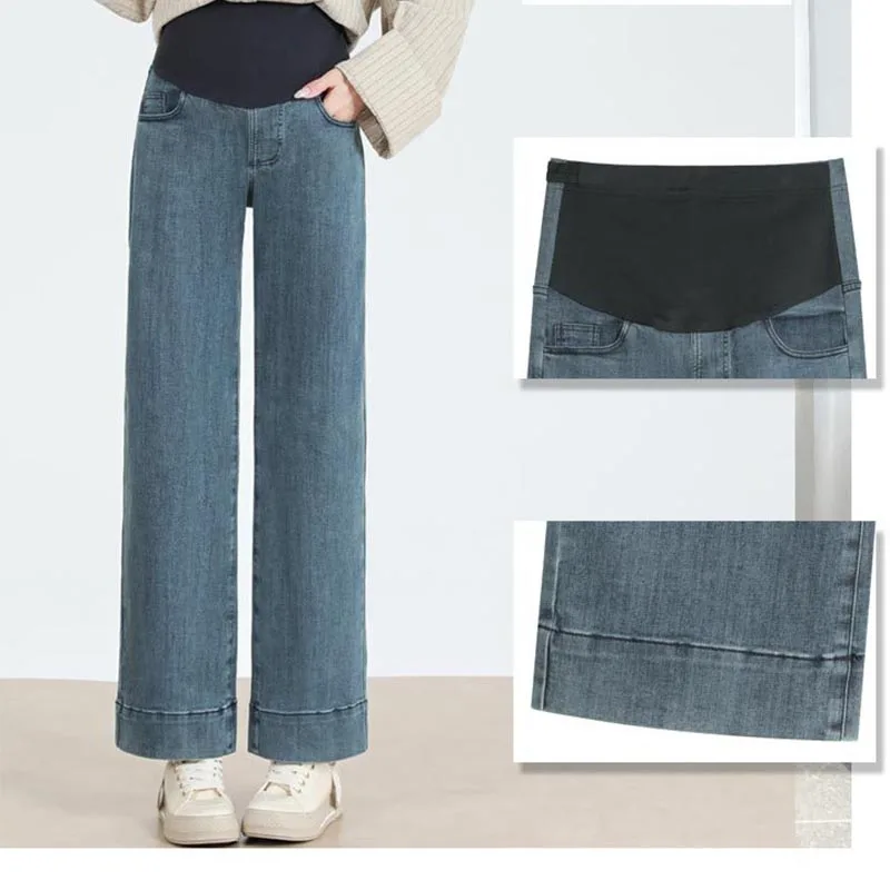 Maternity Straight-Leg Jeans Maternity Fashion Jeans: Spring/Fall Adjustable-Waist Wide-Leg Pants, Maternity Loose-Fit Pants