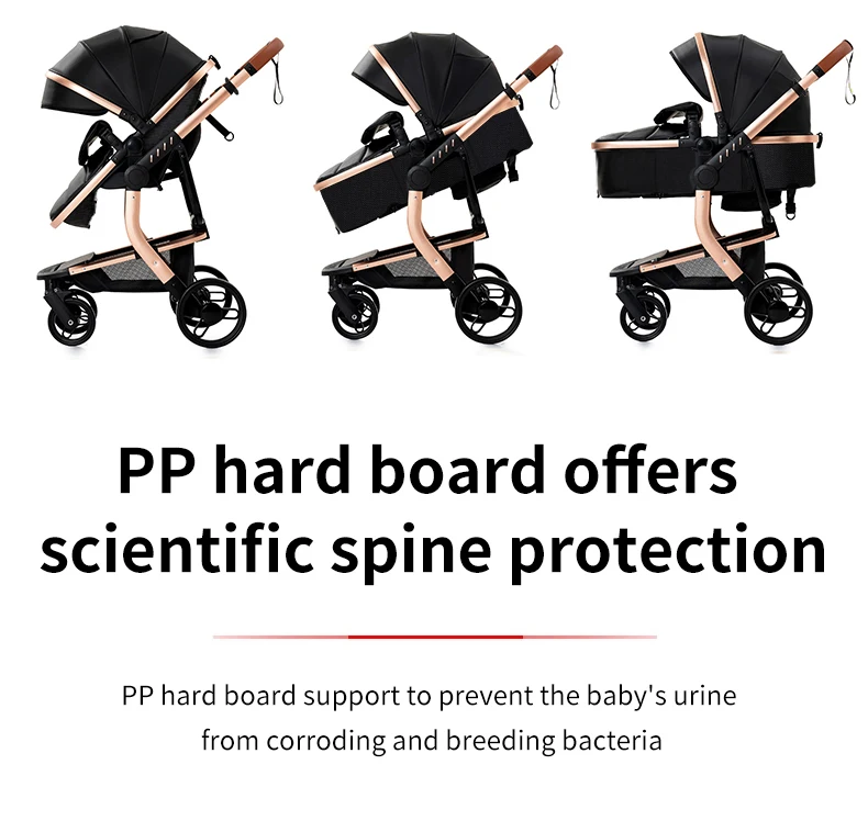 PU Leather Baby Stroller 3 in 1 Newborns Travel Carriage Luxury Compact Foldable Baby Cars Pram with Car Seat Watertight Buggy