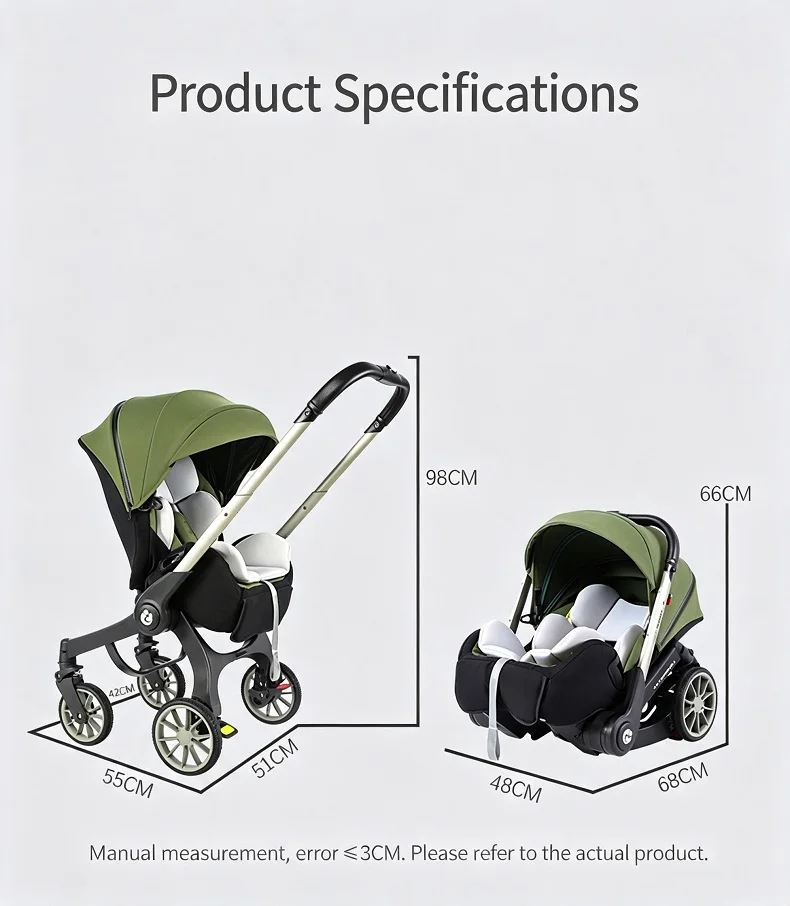 4‑in‑1 Newborn Elevated View Stroller with Infant Car Seat & Toddler Seat, Adjustable Baby Sitting Position, Lightweight Aerospace Aluminium Frame, Breathable Mesh Summer Seat, One‑Hand Fold Space‑Saving Travel Buggy