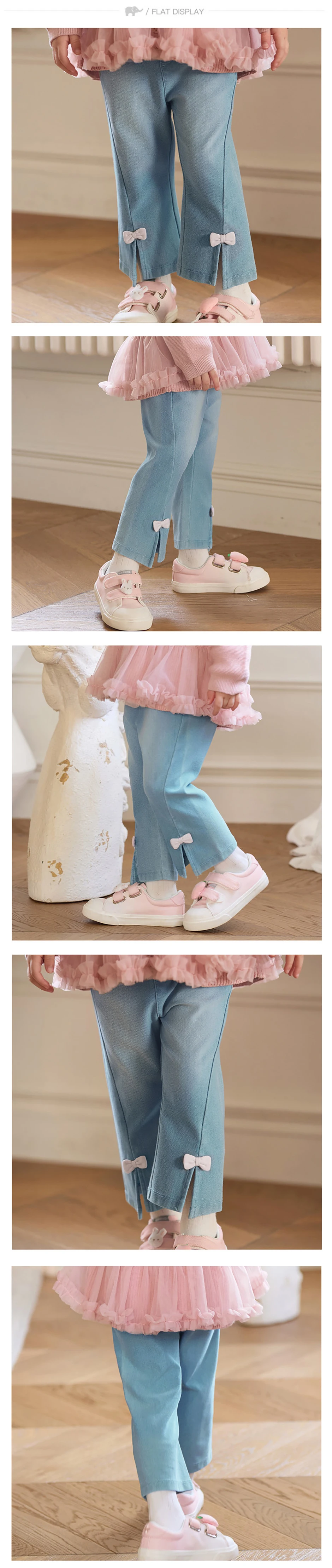 Dave Bella Jeans Pant Autumn Children Spring Clothes Denim Blue Girls Bell-bottom Trousers Bow Fashion Outdoor Elastic DB3261732