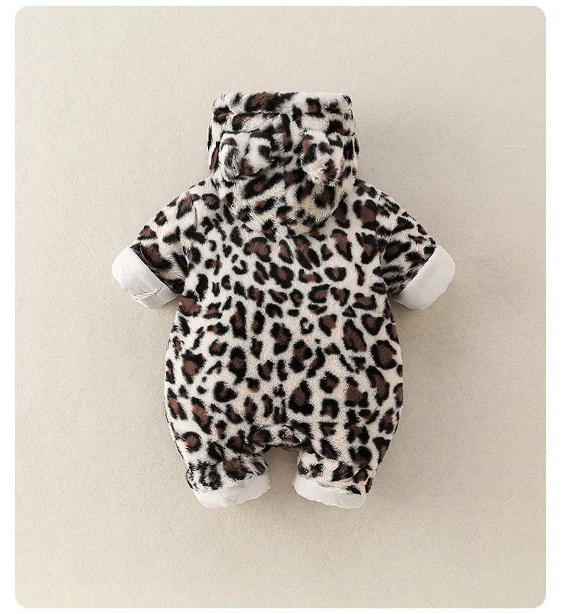 2026 Winter Baby Clothes Fur Lining Boys Rompers Infant Girls Hoodie Jumpsuits Leopard Print Toddler Clothes